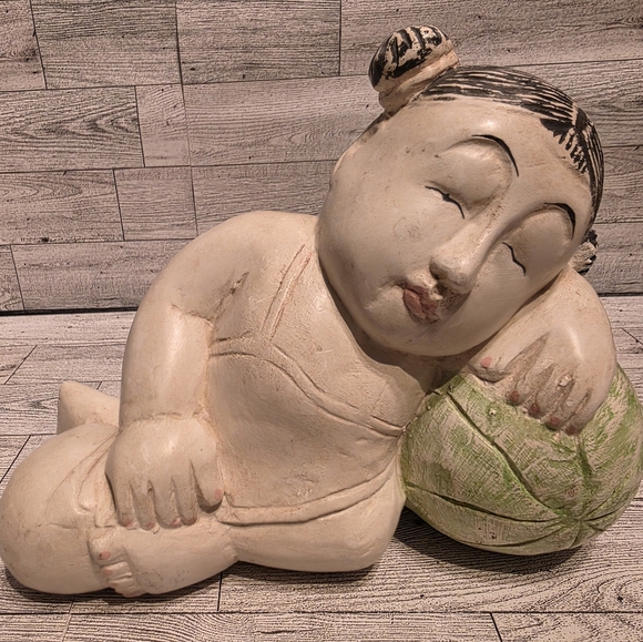 Handcrafted Cream Sleeping Buddha Sculpture - Home Art Decor